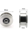 Stainless Steel H Groove Pulley Silent Wheel For Heavy Duty Gearheads, 600 LB Capacity, Whisper Quiet Operation, 48mm Diameter, 22mm Wide, 10mm Bearing Hole, Internal Lubricated Grease, Silver Tone, front view