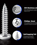 Go-To Assorted Self Tapping Screws Kit For Wood And Drywall With 100 Pcs Of 304 Stainless Steel Truss Head Sheet Metal Screws details