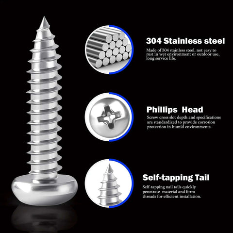 Go-To Assorted Self Tapping Screws Kit For Wood And Drywall With 100 Pcs Of 304 Stainless Steel Truss Head Sheet Metal Screws details