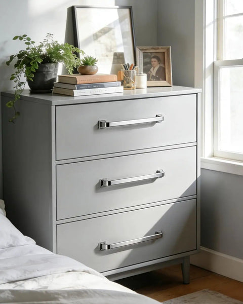 10 Pack Slick Polished Chrome Cabinet Pulls 5 Inch Center To Center Dresser Drawer Handles on gray dresser
