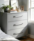 Five Pack Polished Chrome Cabinet Pulls 5 Inch Center to Center dresser drawer handles on modern dresser