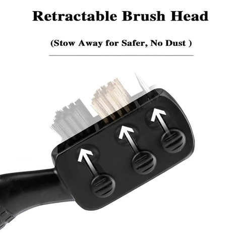 3-In-1 Golf Club Cleaner Brush Set With Retractable Head And Zip Line, nylon and brass bristles, groove spike details