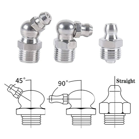 110 Piece Metric Grease Fittings Kit M6 M8 M10 Straight and 45 Degree 90 Degree Angled Zerk Fittings for Grease Guns