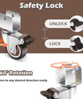 2 Inch Rubber Caster Wheels With 3/4 Inch U Bracket Slick Swiveling Casters with safety lock and 360-degree rotation feature.
