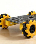 Omni Directional Mecanum Wheel Robot Chassis Kit With Four 60mm Wheels, Aluminum Alloy Frame, Four TT Motors, And Arduino Raspberry Pi Compatibility For DIY STEM Projects, Perfect For Tight Space Drifts, side view.