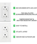 GFCI Weather-Resistant 20A 125V Outlet With Tamper-Resistant Receptacle, LED Indicator, ETL Listed, Includes 2 Wall Plates, White