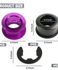 Top Notch Shift Cable Bushing Kit With 4 Durable Rubber Inserts And Clips, showing 4 rubber bushings and clips with size details.
