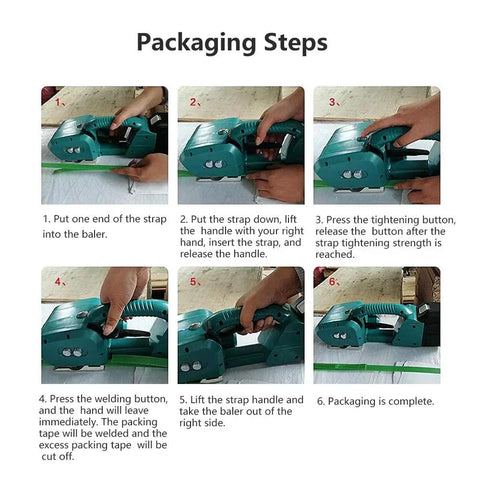 Step-by-step guide using the Rechargeable Electric Strapping Machine Portable Packing Sealer For PP PET Bands.
