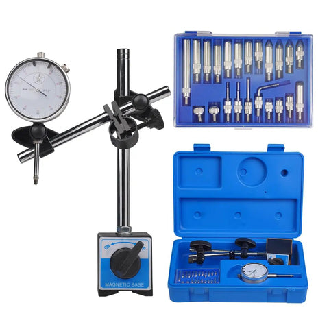 Pro Grade Magnetic Dial Indicator Kit With 0 To 1 Inch Range And 0.001 Inch Resolution, 22 Test Tips, adjustable arm, storage case