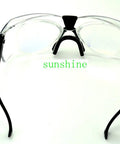 Kickass Double Layer Safety Glasses For CO2 Carbon Dioxide Laser Work With Hella Secure Optical Density Plus Six Protection And Slick Ninety Percent Clarity For Pro Grade Shop Jobs, clear lenses with black sides, front view.