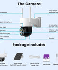 No Monthly Fee Solar Wireless Security Camera Outdoor With PTZ And AI Tracking Color Night Vision Thermal Detection 5G Dual Band WiFi 6 Self Powered By Solar Weatherproof package contents