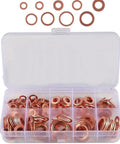 Solid 100 Pcs Copper Washers Assortment Kit With Seven Sizes M4-M14 Flat Sump Plug Oil Drain Seal Gaskets For Auto Plumbing And Mech Jobs, box open