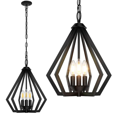 Dope Black Pendant Light For Kitchen Island With Adjustable Hanging Height, 3 Light Farmhouse Chandelier Style Ceiling Fixture