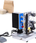 Electric Automatic Ribbon Coding Machine For Hot Stamping Production Dates And Batch Numbers On Plastic Film Soft Packaging High Speed Labeling Equipment with foot pedal control.