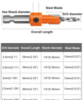 Diagram of Countersink Drill Bit Set With Hex Shank For Woodworking And DIY Projects Ten Piece Multi Size Kit With Five Tapered Bits