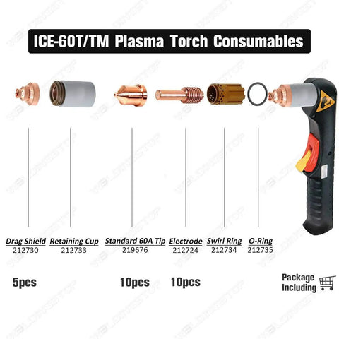 Plasma Cutting Consumables Kit For Spectrum 875 Torch Ice 60T TM 25-Piece Set With Electrodes Tips Nozzles And Drag Shield