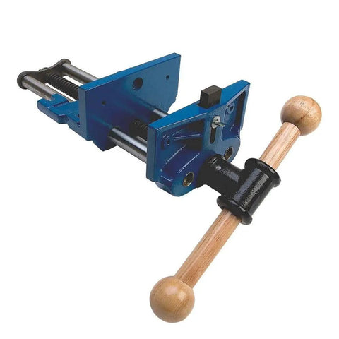 7 Inch Quick Release Workbench Vise With Drilled Jaws For Easy Wooden Pad Attachment, Pop Up Dog On Face For Panel Clamping, Heavy Duty Cast Iron Build