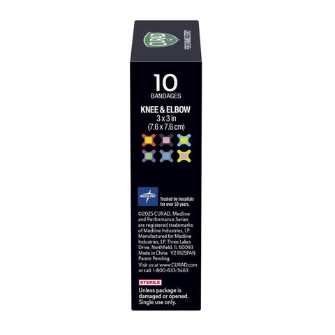 Tough As Nails Antibacterial Bandages For Elbows And Knees 3X3 Inch packaging showing 10 count for knee and elbow use.
