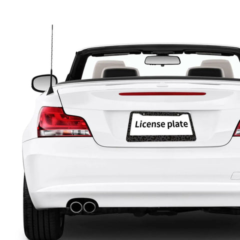 Leopard Print License Plate Frame And Steering Wheel Cover Set For Cars, Aluminum Plate Frame With Screws on convertible