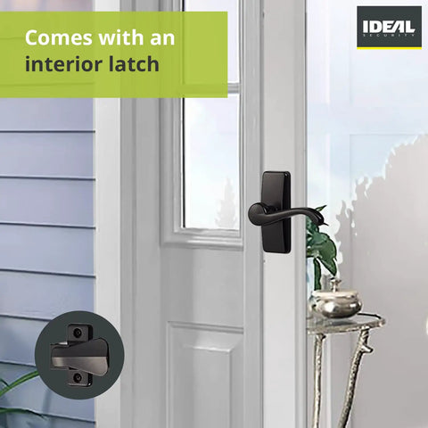 Black Storm Door Lever Set For Screen And Storm Doors Easy Upgrade 2 Piece Kit With Inside Latch on white door exterior view