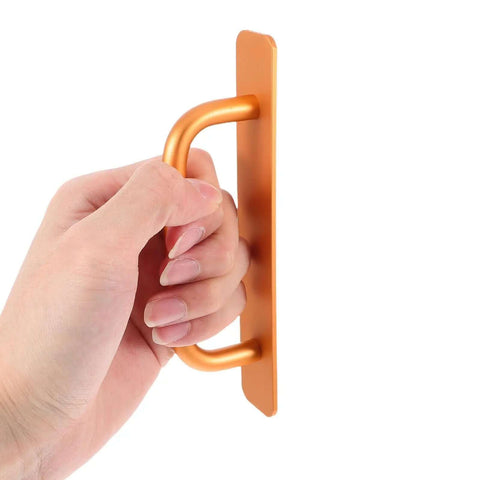 Hand holding No Drill Aluminum Cabinet Door Pulls Gold Two Pack Vintage Drawer Handles 148mm for Sliding Doors Cabinets