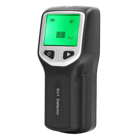 ALIESTFDNO Stud Finder Wall Scanner 5 in 1 Detector with LCD Display for showing green display and ergonomic grip.