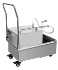 Heavy Duty Commercial Fryer Filter Machine, 550W Oil Purifier Cart With Stainless Steel Tank, featuring wheels for mobility.