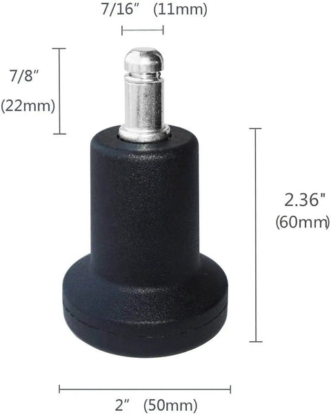 Heavy Duty Office Chair Leg Replacements High Profile Glide Caps, 2.36" tall for stability, black rubber base, easy installation.
