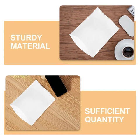 100 Count White EPE Foam Packing Bags For Shipping And Moving Thick Tear Resistant Cushion Pouches on wood surfaces.