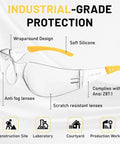 Image of Anti Fog Safety Glasses Bulk For Men With ANSI Z87.1 Certification, featuring wraparound design and soft silicone.