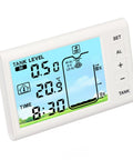 Digital display of Smart Ultrasonic Water Level Sensor For Home Use Cordless Liquid Level Detector showing water level and temperature