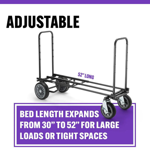 All Terrain Utility Cart With 550 Pound Load Capacity Rolling Dolly For Heavy Duty Transport Adjustable Bed Length From 30 To 52 Inches