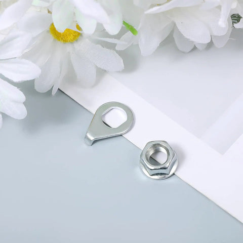 Close-up of Eight Pack Bicycle Axle Nut And Safety Washer Kit component on paper, showcasing durable carbon steel nut and washer