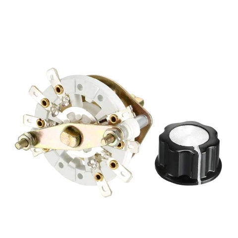 2 Pole 3 Throw Rotary Switch Band Selector With 1 Deck Mounting Hole 10mm Diameter 8 Pins shaft 6mm diameter 12mm long black plastic knob included