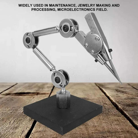 Precision Third Hand Clamping Jig For Jewelry Soldering And Electronics Repair, heavy metal arm with adjustable holder on base.