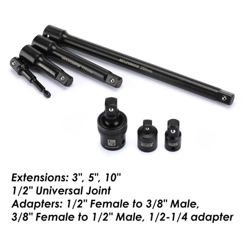 Beefy 49 Piece One Half Inch Drive Impact Socket Set With Deep And Shallow Sockets Metric 8mm To 32mm CRV Steel adapters view