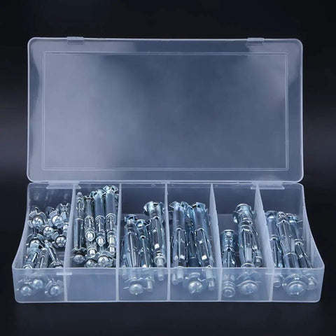 Beefy Heavy Duty Drywall Toggle Bolts Kit 42Pcs M4 To M6 Iron Zinc Toggle Anchors With Screws in plastic organizer