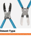 Heavy Duty Diagonal Cutting Pliers And Wire Flush Cutters With Sleek Non Slip Rubber Handles That Snip And Strip Cables Dead Easy For Weekend Shop Projects And Fixes, stainless steel design, blue rubber grips.