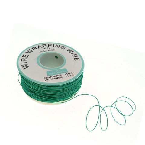 Green 30AWG PCB Wire Wrap Copper Wire, Flexible 0.019 Inch Diameter, Tin Coated Copper, PCB Mount Test Lead, 1000 Ft Reel, on spool