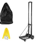 Heavy Duty Folding Hand Truck With Four Wheels, Solid Construction Utility Cart For Luggage And Travel, black bag and yellow strap