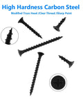 Beefy Heavy Duty Drywall Screws For Plasterboard Coarse Thread Bugle Head Phillips Drive Self Tapping Black Phosphate Coating M3.8x16mm 200Pcs