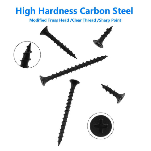Beefy Heavy Duty Drywall Screws For Plasterboard Coarse Thread Bugle Head Phillips Drive Self Tapping Black Phosphate Coating M3.8x16mm 200Pcs
