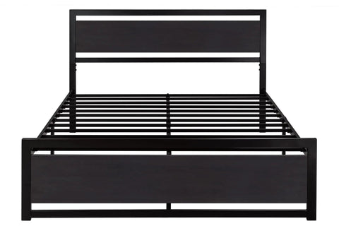 Kick Back On This Heavy Duty Queen Bed Frame With Modern Headboard And Black Steel Platform, showcasing slats.