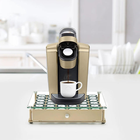 Coffee Pod Holder With Tempered Glass Top Drawer Holds 36 K Cup Pods, Sleek And Durable Kitchen Counter Storage Organizer