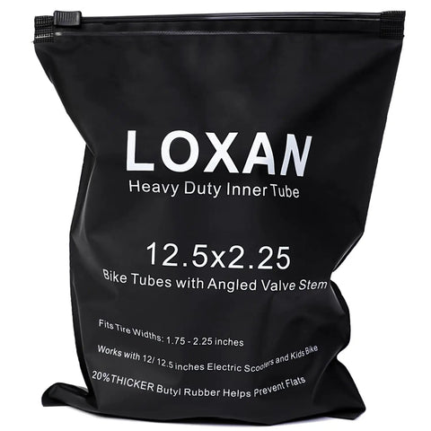 2 Pack 12.5x2.25 Inner Tubes For 12 And 12.5 Inch Electric Scooters And E Bike Replacement Tubes With Beefy Angled Valve Stem packaging.