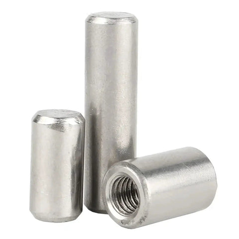 Premium 304 Stainless Steel Internal Thread Dowel Pins in various sizes for bolting beds furniture and cabinets.