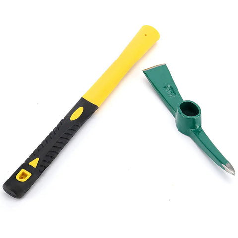 Disassembled 15 Inch Solid Pick Mattock Forged Garden Tool With Tough As Nails Heavy Duty Fiberglass Handle and steel head