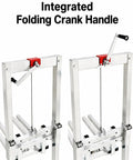 Heavy Duty Portable Manual Lift Stack With Folding Winch Crank Handle Material Handler showing integrated crank handle detail.