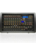 Front view of 8 Channel 4500W Digital DJ Mixer With Built In Amplifier 7 Band EQ 16 DSP FX Phantom 48V USB SD Bluetooth FM XLR Mixing Board.