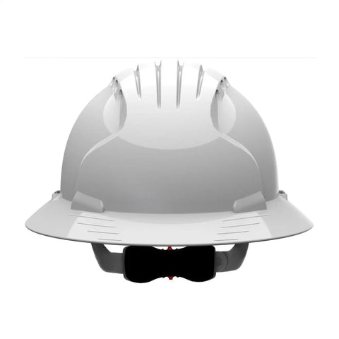Full Brim Hard Hat With HDPE Shell, Wheel Ratchet Adjustment, Vented 6-Point Suspension, White Safety Helmet For Sun, Debris, And Rain Protection, ANSI Z89.1 Type I Class C